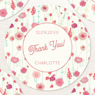 Wildflower Floral Thank You Name Date Classic Round Sticker