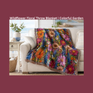Wildflower Floral Throw Blanket Colorful Garden