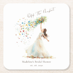 Wildflower Floral Toss Bride Party Square Paper Coaster
