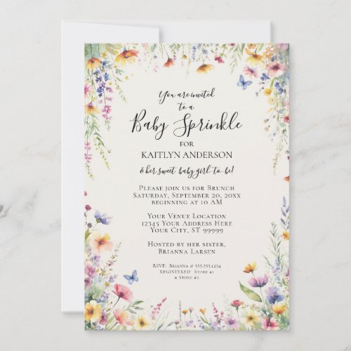Wildflower Floral Watercolor Baby Girl Shower Invitation