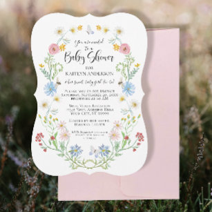 Wildflower Floral Watercolor Bees Baby Girl Shower Invitation