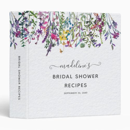 Wildflower Floral Watercolor Bridal Shower Recipe 3 Ring Binder