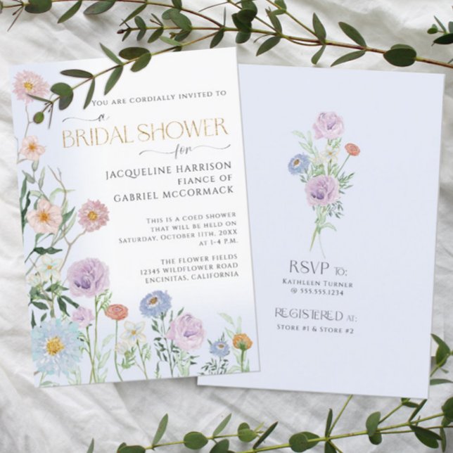 Wildflower Floral Watercolor Elegant Blue Bridal I Invitation (Creator Uploaded)