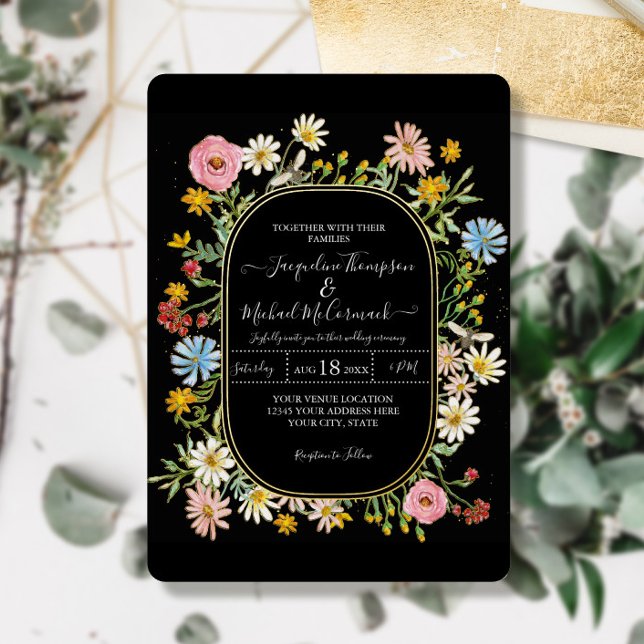 Wildflower Floral Watercolor Elegant Wedding  Foil Invitation (Creator Uploaded)