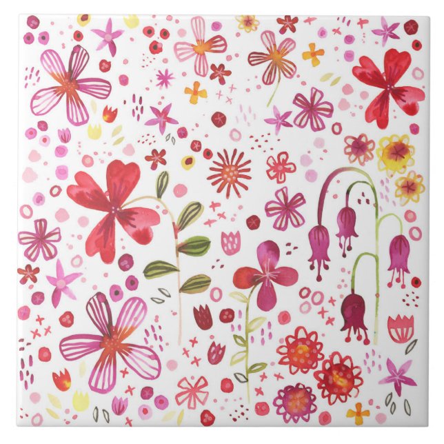 Wildflower Floral Watercolor Garden Ceramic Tile (Front)