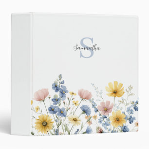 Wildflower Floral Watercolor Monogram 3 Ring Binder