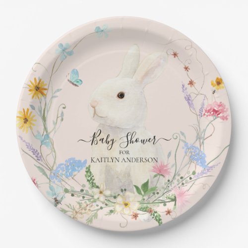 Wildflower Floral Watercolor Rabbit Butterfly Bee Paper Plates