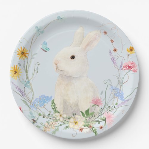 Wildflower Floral Watercolor Rabbit Spring Easter  Paper Plates