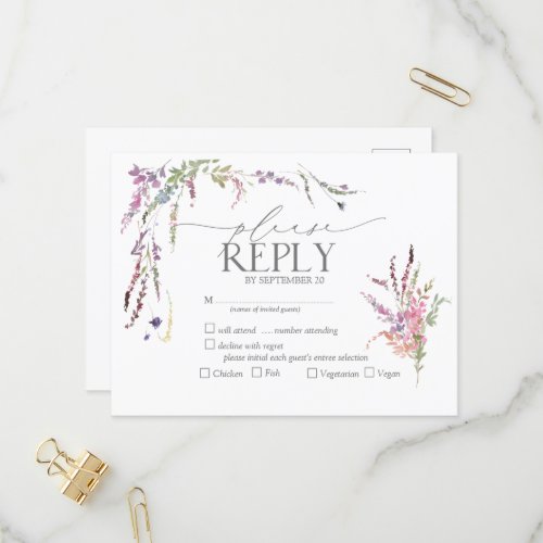 Wildflower Floral Watercolor Wedding RSVP Invitation Postcard