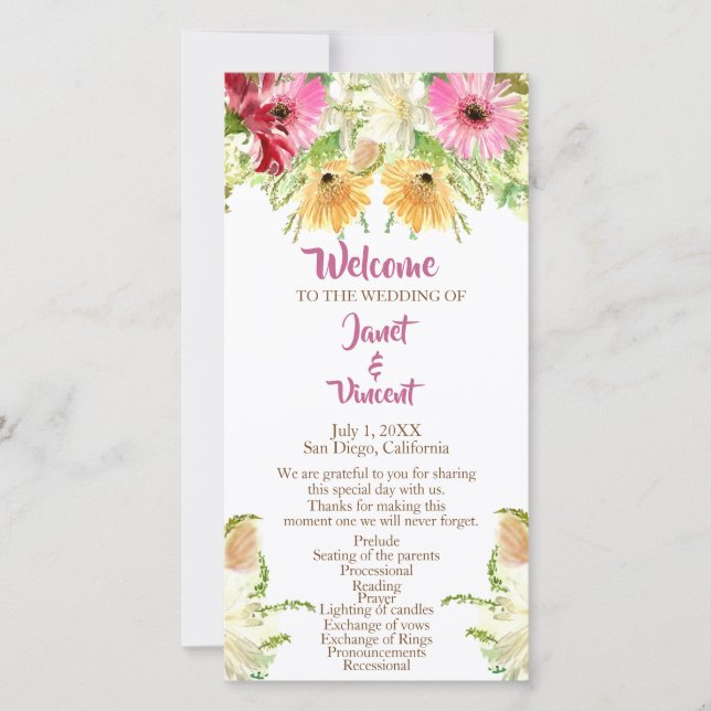 Wildflower Floral Wedding Ceremony Program (Front)