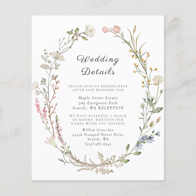 Wildflower Floral Wedding Greenery Enclosure Card (Front)