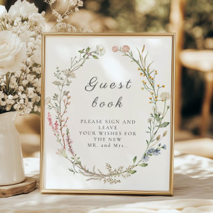 Wildflower Floral Wedding Greenery Guestbook Sign