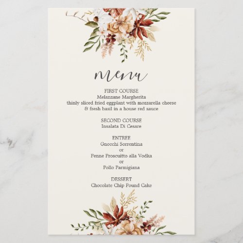 Wildflower Floral Wedding Menu Card