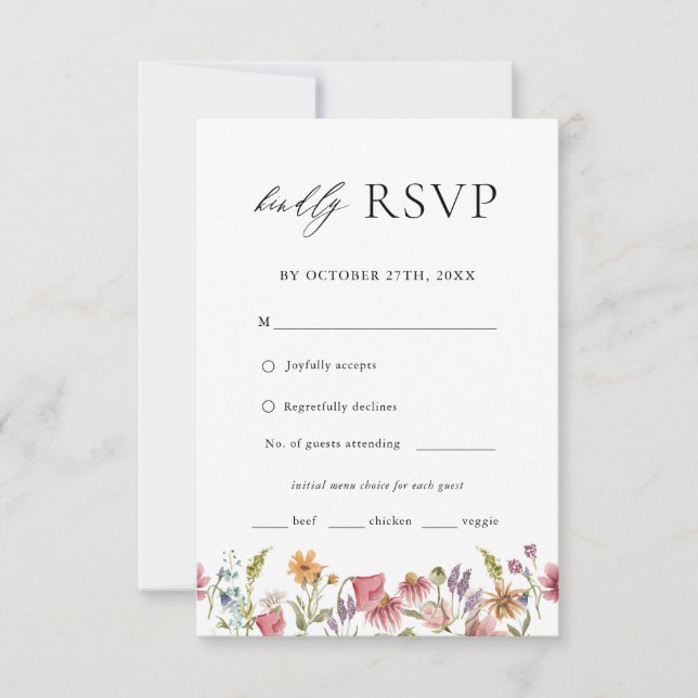 Wildflower Floral Wedding Menu Choice RSVP (Front)
