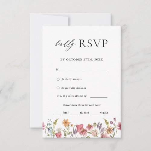 Wildflower Floral Wedding Menu Choice RSVP