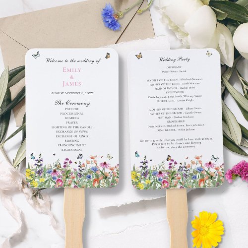 Wildflower Floral Wedding Program Hand Fan