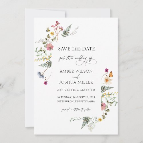 Wildflower Floral Wedding Save the Date Invitation