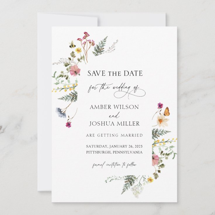 Wildflower Floral Wedding Save the Date Invitation | Zazzle