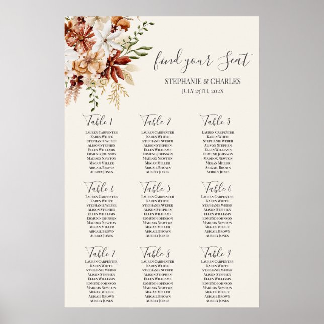 Wildflower Floral Wedding Seating Chart (Front)