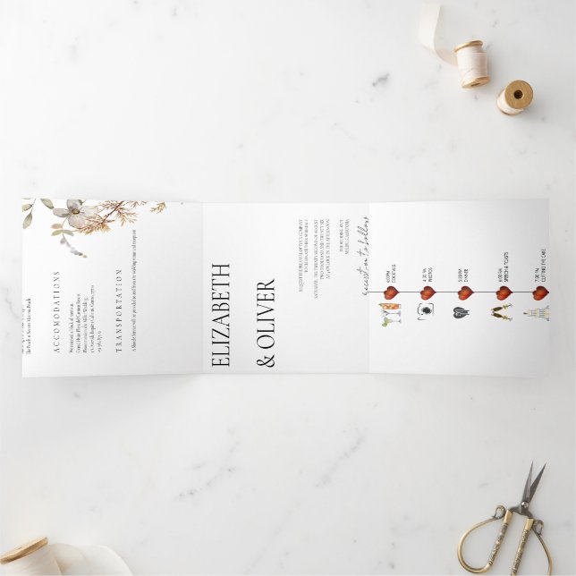 Wildflower Floral Wedding  Tri-Fold Invitation (Inside)