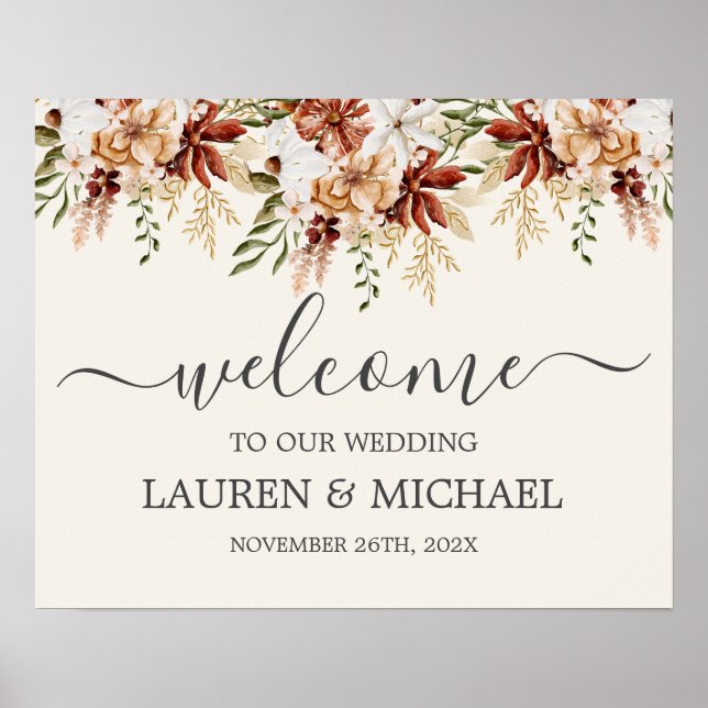Wildflower Floral Wedding Welcome sign (Front)