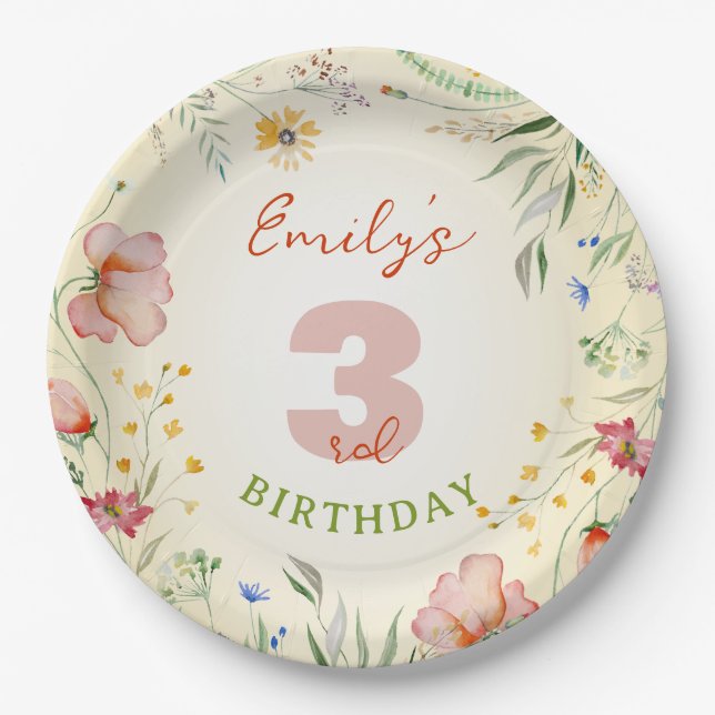Wildflower Floral Wild Flowers Girl Birthday Part Paper Plates (Front)