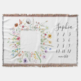 Wildflower Floral Woven Baby Milestone Blanket