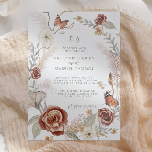 Wildflower Floral Wreath Butterfly Sage Greenery Invitation