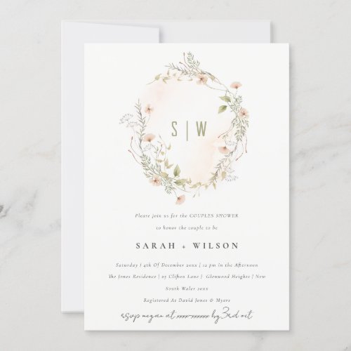 Wildflower Floral Wreath Couples Shower Invite