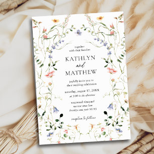 Wildflower Floral Wreath Garden Watercolor Wedding Invitation