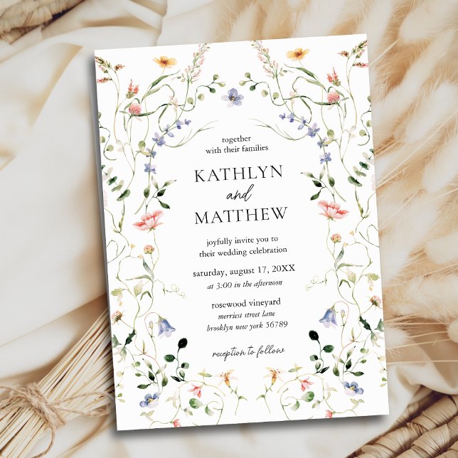 Wildflower Floral Wreath Garden Watercolor Wedding Invitation (Creator Uploaded)