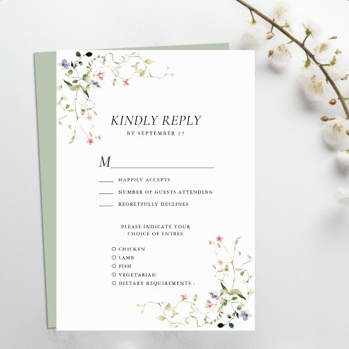 Wildflower Floral Wreath Garden Watercolor Wedding RSVP Card