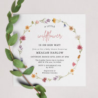 Wildflower Floral Wreath Girl Baby Shower Invitation