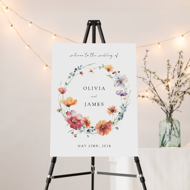 Wildflower Floral Wreath Wedding Welcome Foam Board (In Situ (Stand))