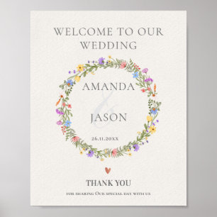 Wildflower Floral Wreath Welcome to Our Wedding Poster