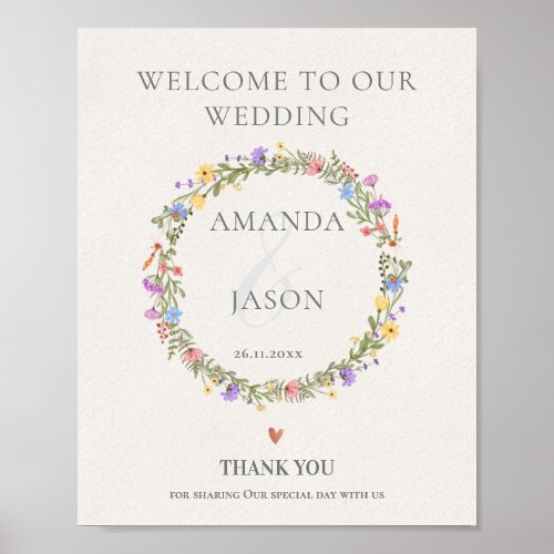 Wildflower Floral Wreath Welcome to Our Wedding Poster
