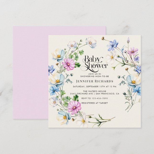 Wildflower Flower Anemone Garden Baby Shower Invitation (Front/Back)