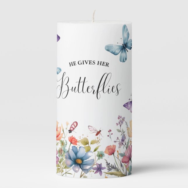 Wildflower  Flower bar sign bridal shower flower Pillar Candle (Front)