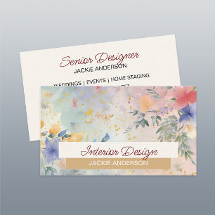 Wildflower Foliage Blue Burgundy Watercolor Business Card
