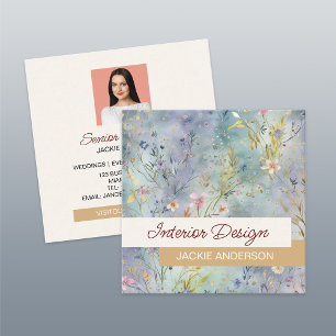 Wildflower Foliage Blue Watercolor Square Business Card