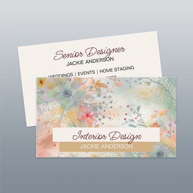 Wildflower Foliage Green Floral Watercolor Business Card (Creator Uploaded)