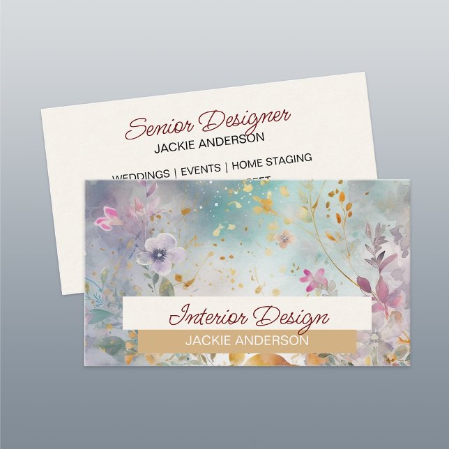 Wildflower Foliage White Purple Watercolor Business Card (Creator Uploaded)