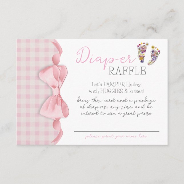 Wildflower Footprints Baby Shower Diaper Raffle Enclosure Card (Front)