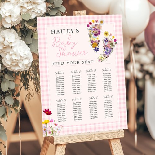 Wildflower Footprints Baby Shower Seating Chart Foam Board