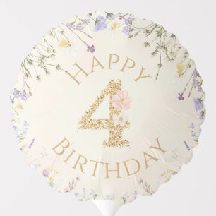 Wildflower Fourth Birthday Balloon Garden Bunny