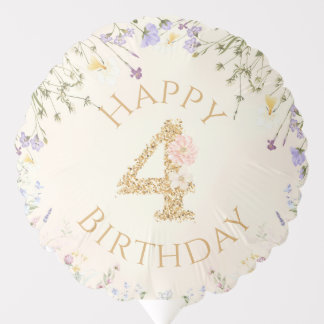 Wildflower Fourth Birthday Balloon | Garden Bunny