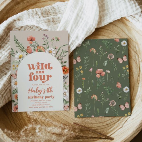 Wildflower Fourth Birthday Party Invitation