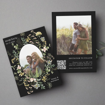 Wildflower Frame 2 Photo Wedding Qr Code Black Save The Date by cardsbyflora at Zazzle