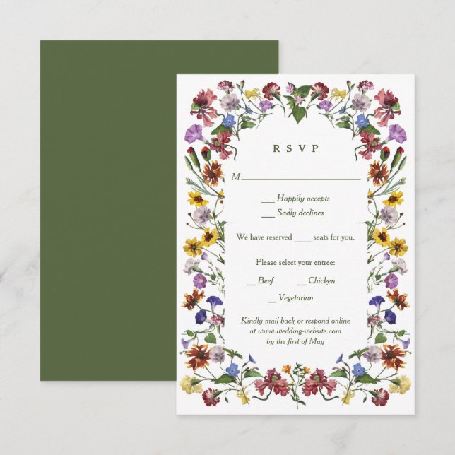 Wildflower Frame Rustic Boho Wedding RSVP Card (Front/Back)