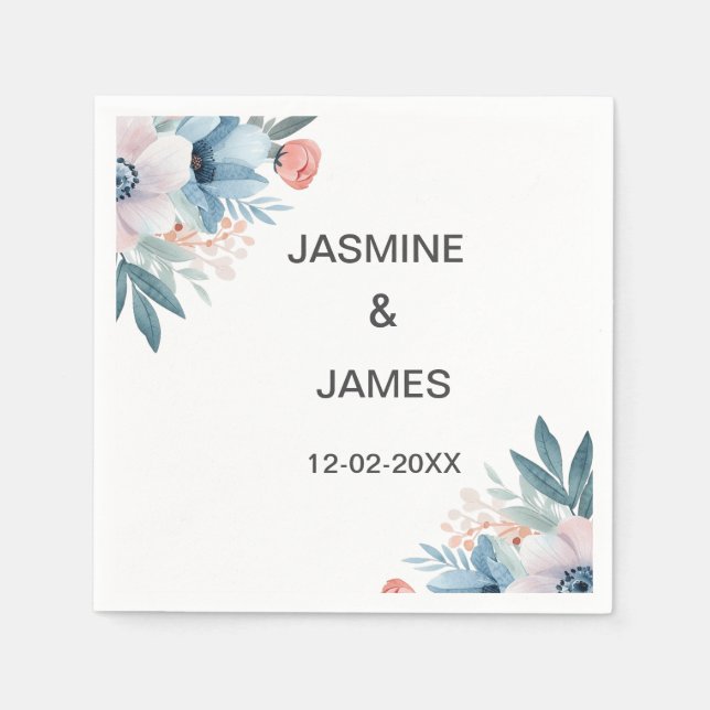 Wildflower Frame Wedding Napkins (Front)